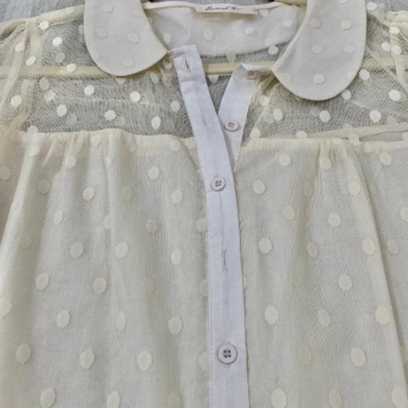 Sheer Long Sleeve Polka Dot Blouse - Picture 6 of 7